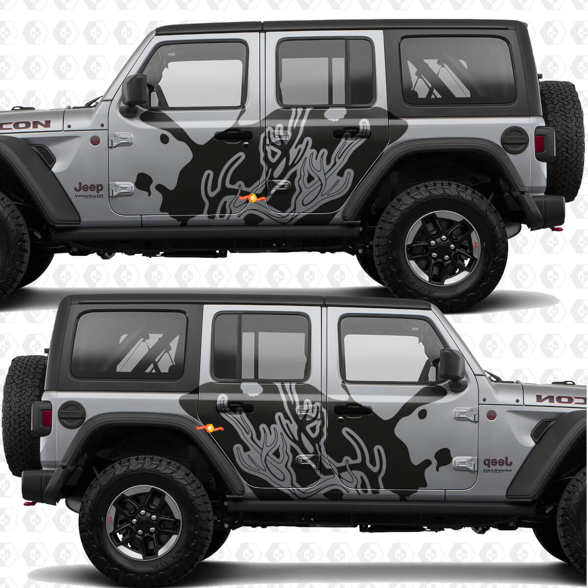 Geweih-Silhouette Splash Seitentüren Vinyl-Aufkleber passend für Jeep Wrangler