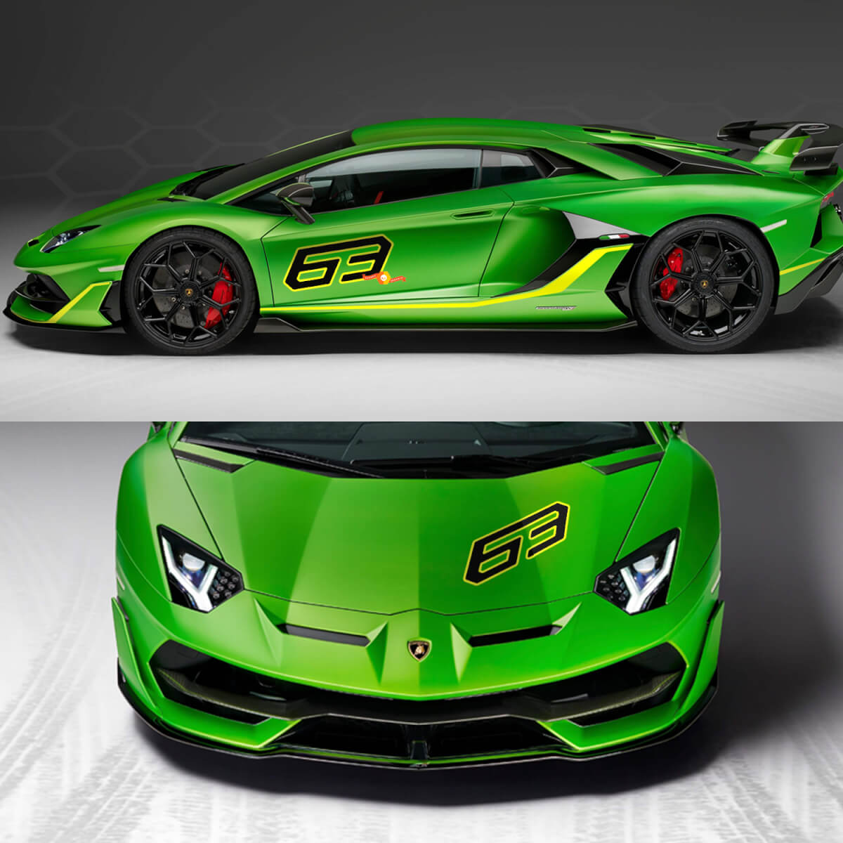 63 Seitenhauben-Aufkleber Grafik Lamborghini Aventador SVJ