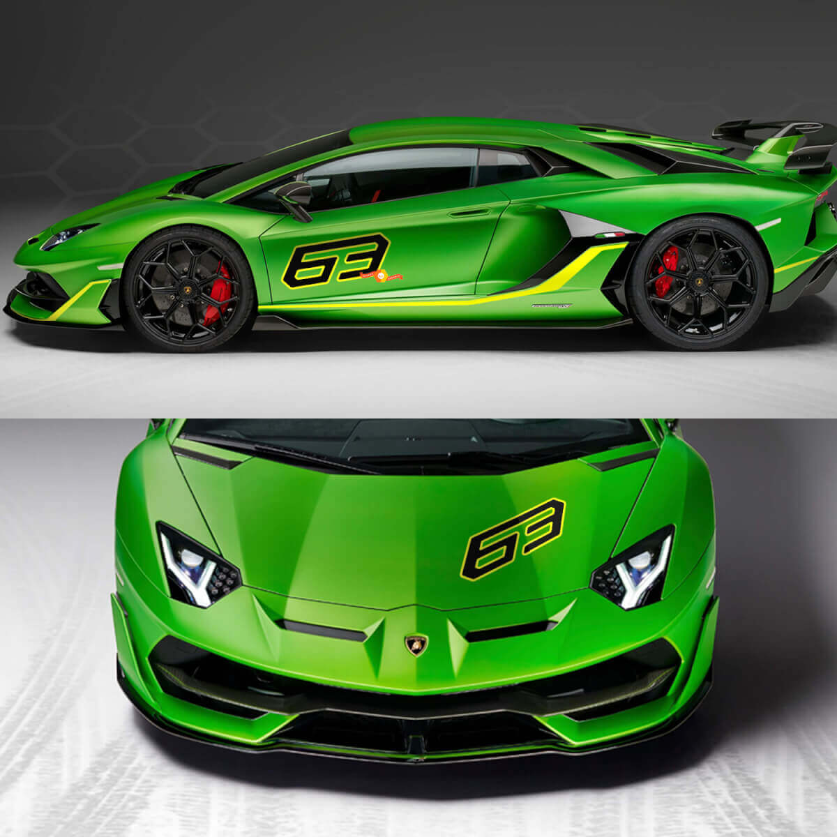 63 Seitenhauben-Aufkleber Grafik Lamborghini Aventador SVJ