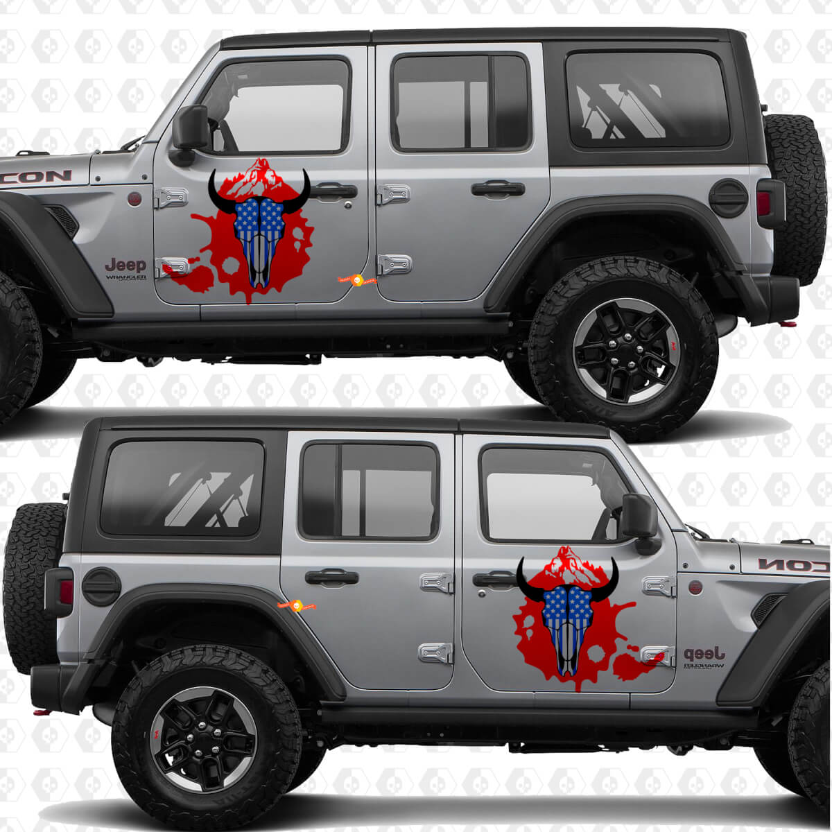 Skull Goat US-Flagge Seitentüren Vinyl-Aufkleber passend für Jeep Wrangler