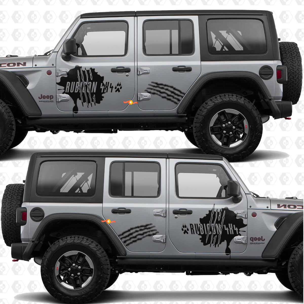 Paar Kratzer Vinyl-Dekor Aufkleber Seiten Türen Rubicon 4x4 Sunrise mokap passt für Jeep Wrangler 4h4