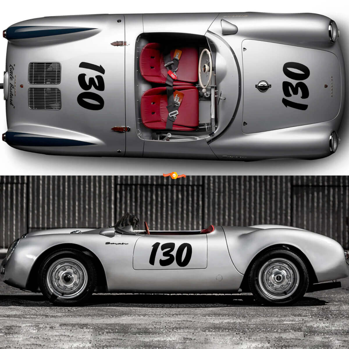 Komplettset Porsche 130 Little Bastard James Dean Seitenstreifen Kit Aufkleber Sticker PORSCHE 550