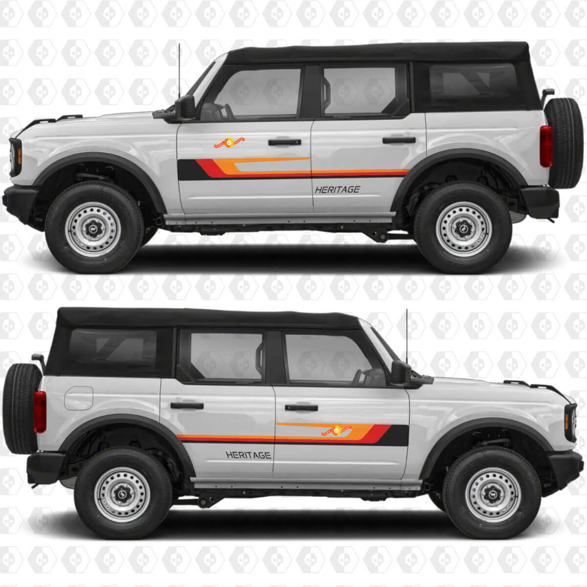 Klassische Retro-Rennstreifen Seiten Tür Vinyl Aufkleber Sticker Grafik 2 für Ford Bronco