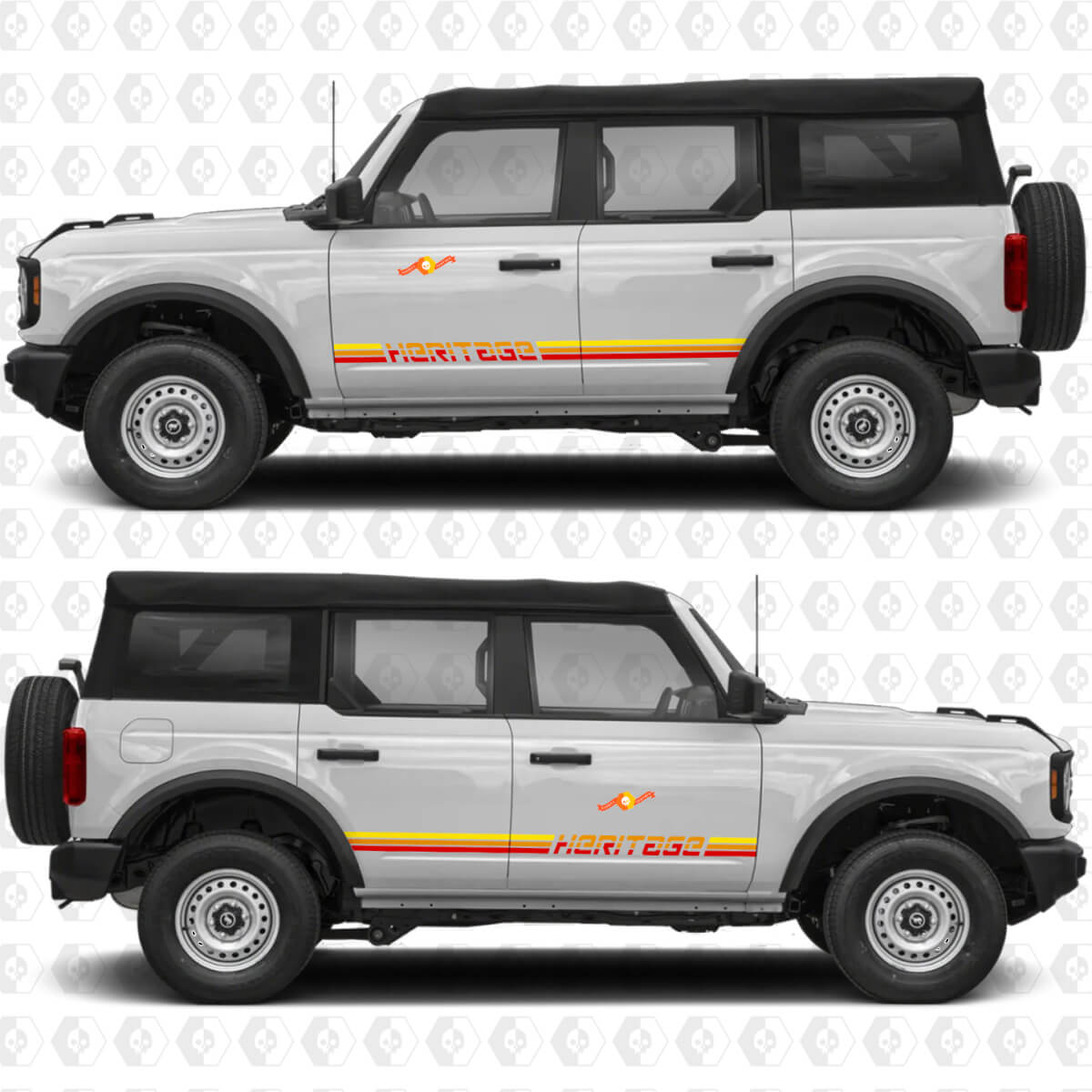 Klassische Retro-Rennstreifen Tür Vinylaufkleber Sticker 2 für Ford Bronco Heritage
