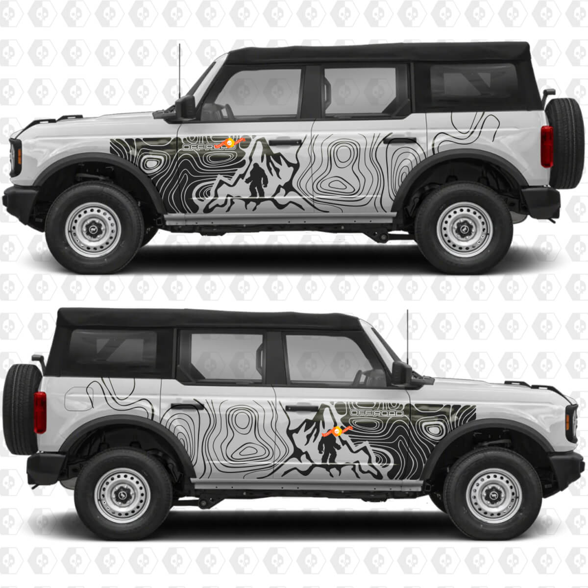 Yeti Off Road Mountains Topographische Karte Seitentür-Grafiken Vinyl-Aufkleber passt zu Ford Bronco