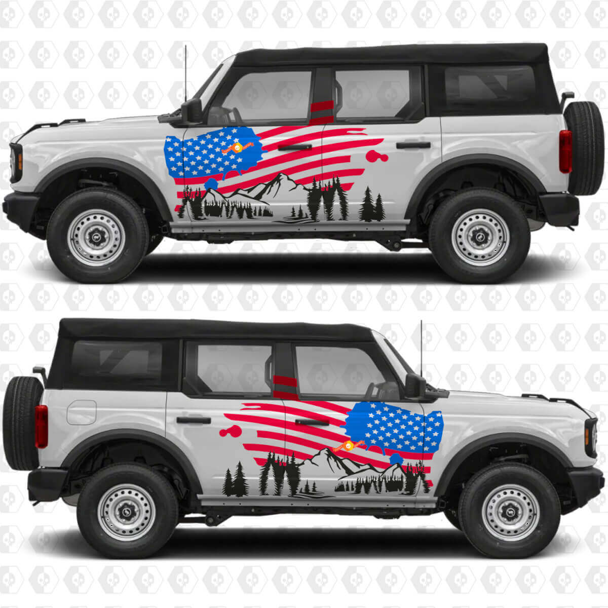 US USA Flag Berge Seiten Türen Grafiken Vinyl Aufkleber Sticker passend für Musclecar horse