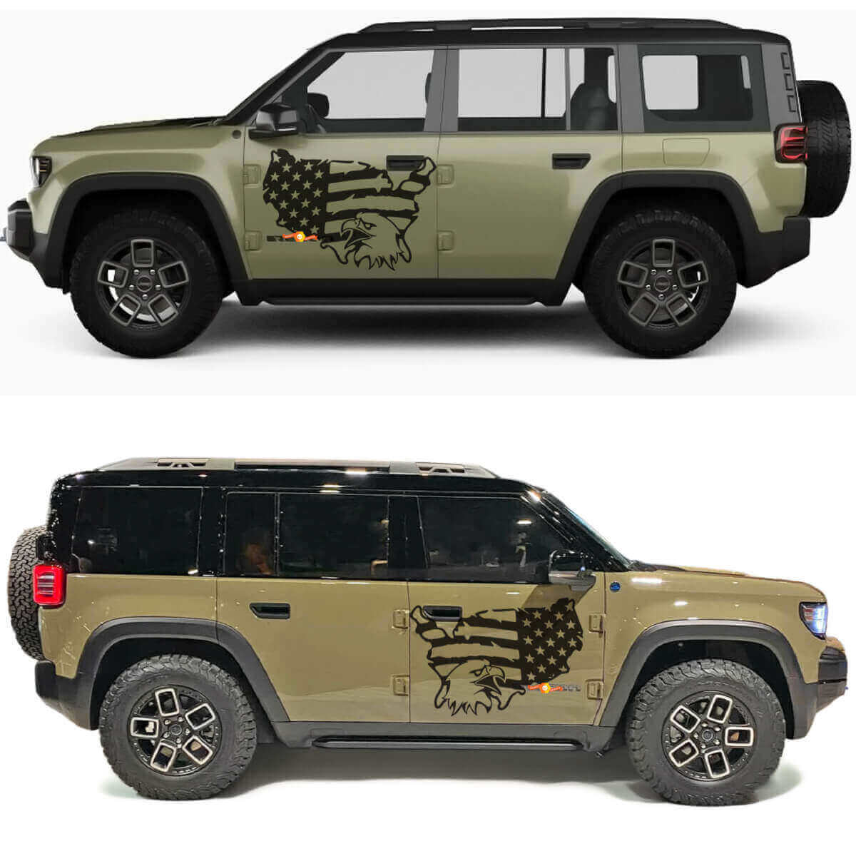 Abgenutzter US-Flagge Weißkopfseeadler Seiten Türen Vinyl-Aufkleber für Jeep Recon