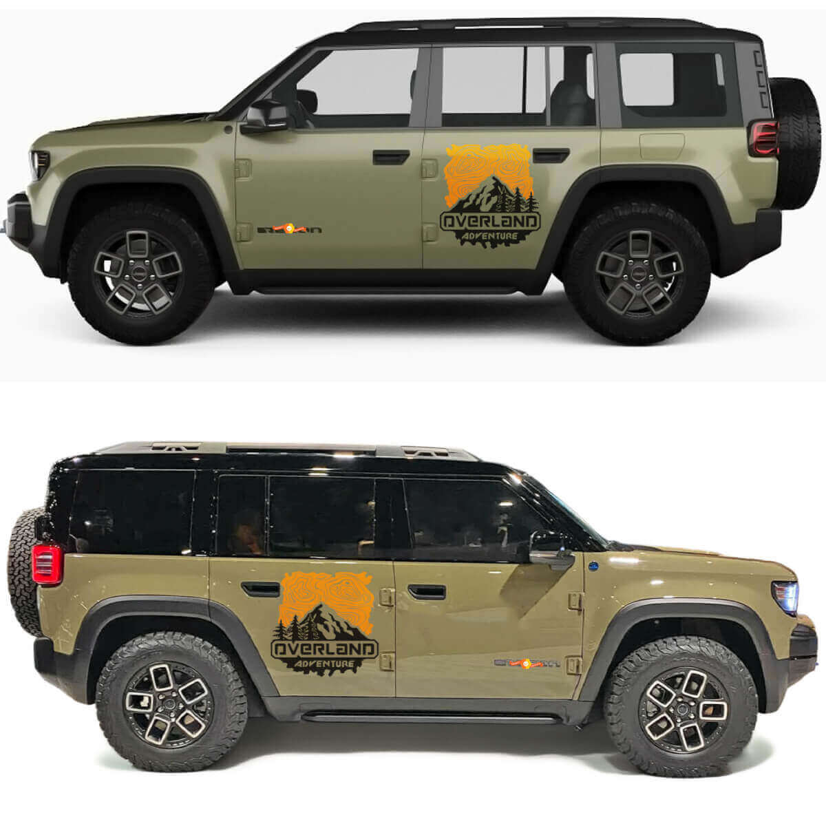 Overland Adventure Berge und topografische Karte Seiten-Türen Vinyl-Aufkleber für Jeep Recon