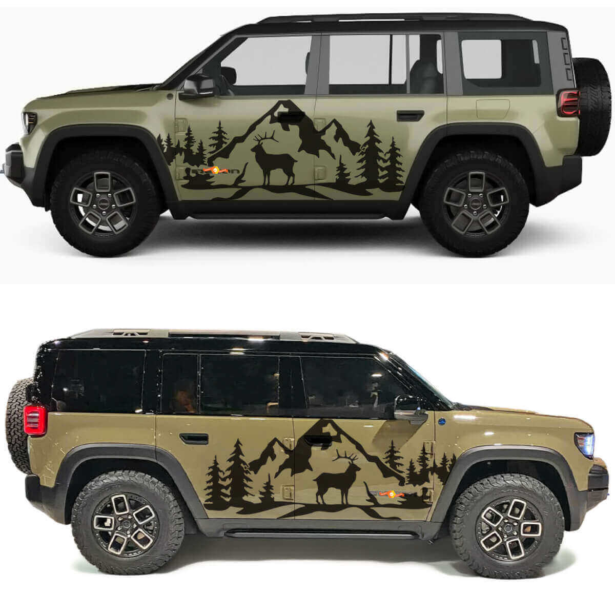 Deer Mountains und Bäume Seiten Tür Vinyl-Aufkleber für Jeep Recon