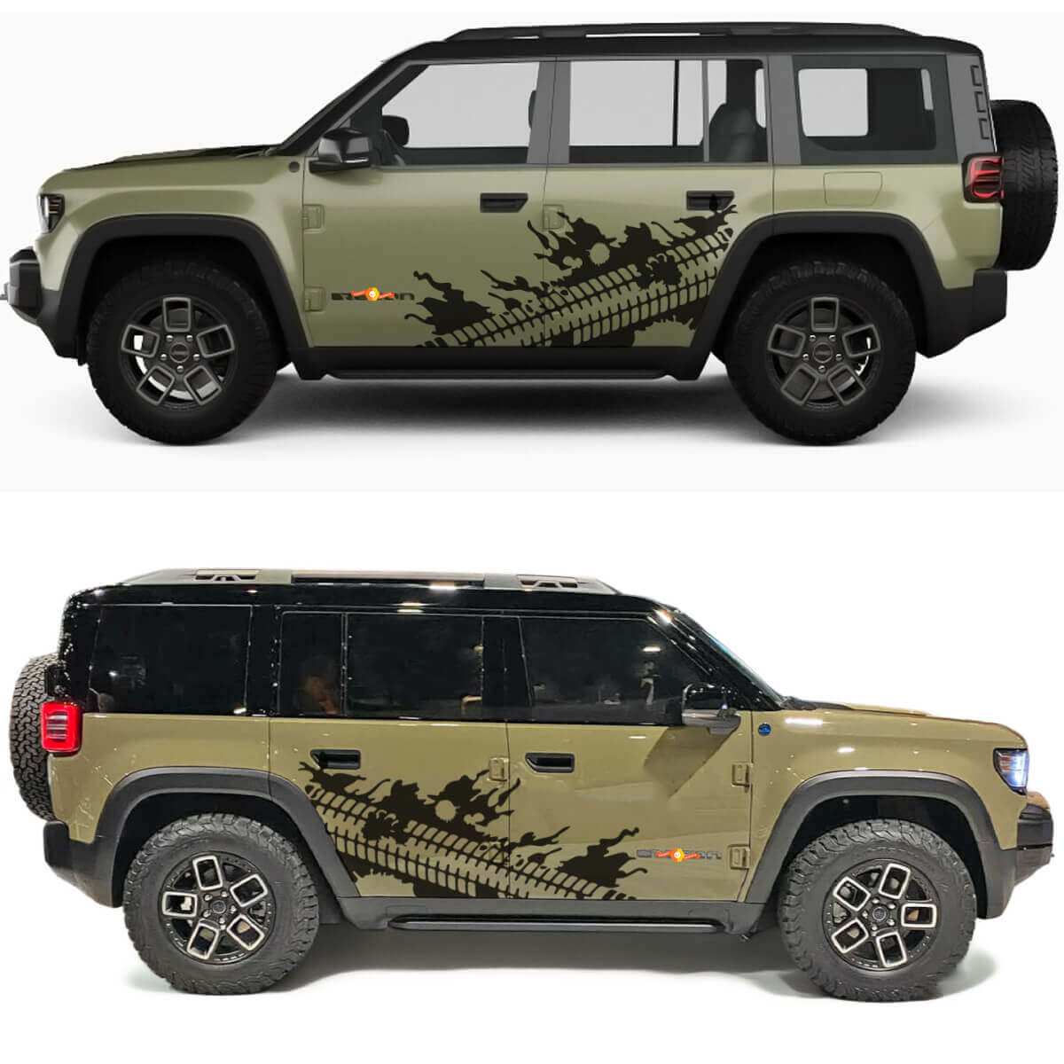 Reifenspuren Schlamm Spritzer Seitentüren Vinylaufkleber für Jeep Recon