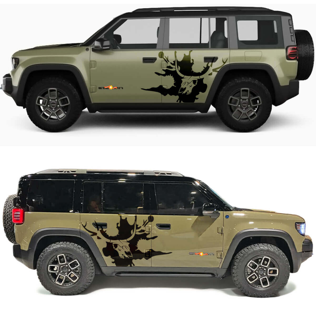Totenkopf-Hirsch Splash Seiten-Türen Vinyl-Aufkleber für Jeep Recon