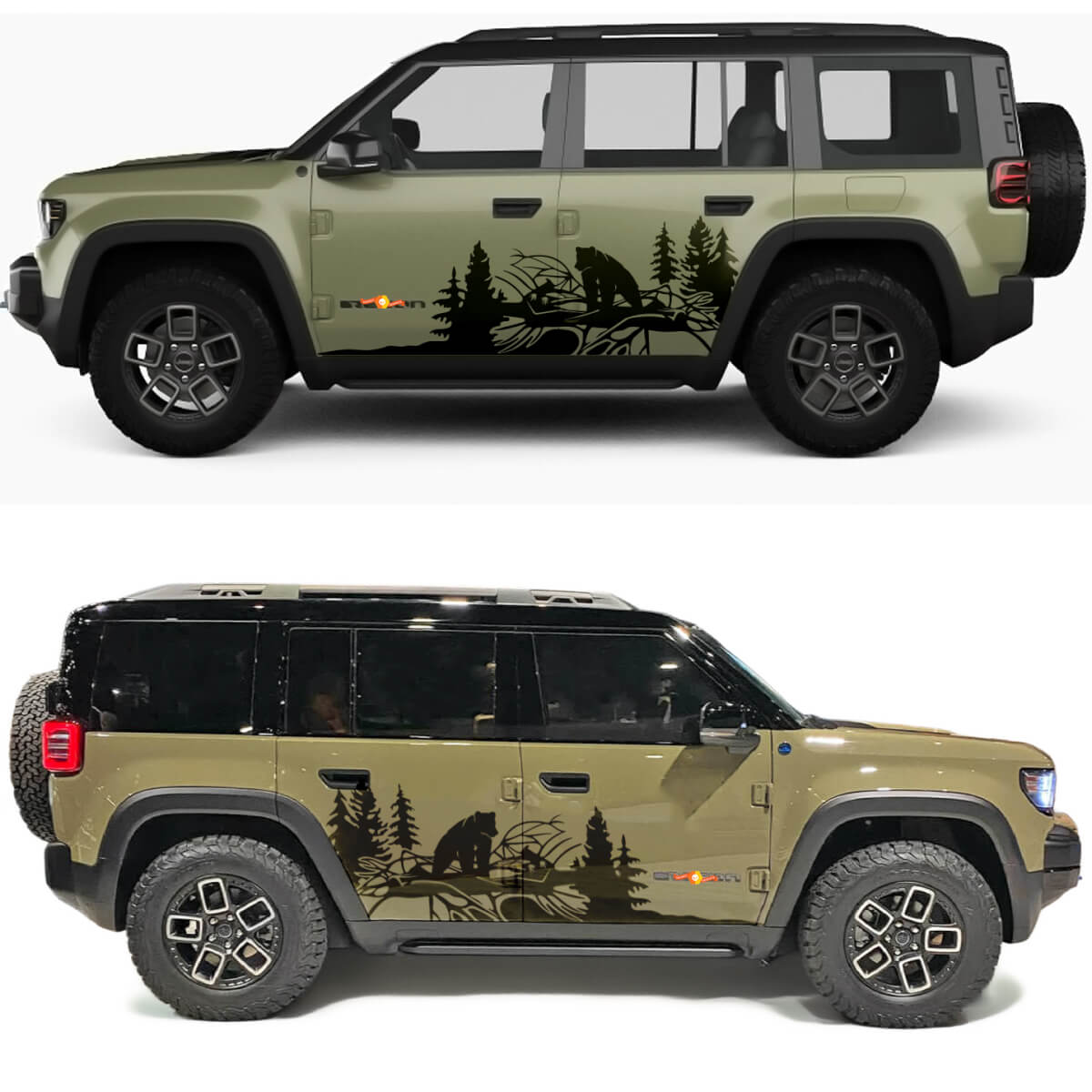 Bear Forest Seitentür Vinyl-Aufkleber für Jeep Recon