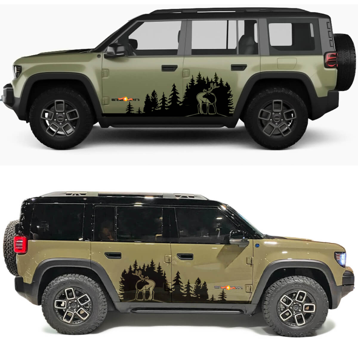 Deer Forest Line Seitentüren Vinylaufkleber für Jeep Recon
