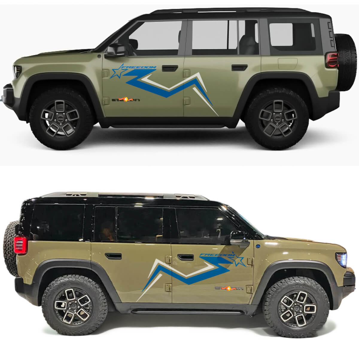 Freedom Star Thin Blue Line Seitenfaltentüren Vinylaufkleber für Jeep Recon