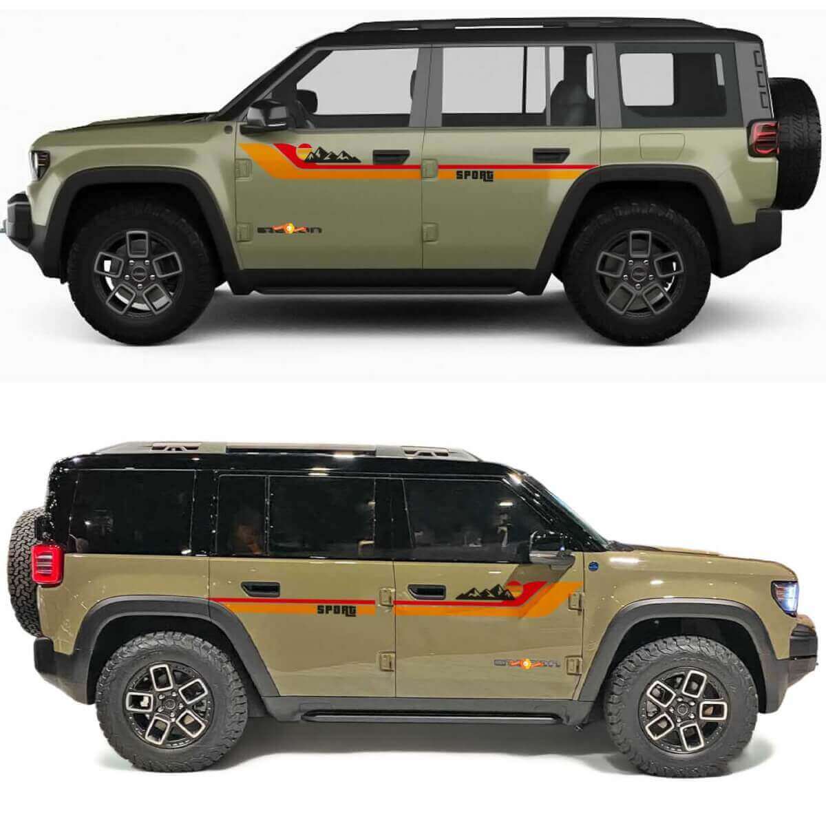 Retro-Streifen Sport Sunset Seiten Türen Vinylaufkleber für Jeep Recon