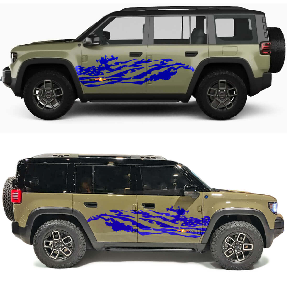 Abgenutzter US-Flaggen-Seitentür-Vinylaufkleber 2 für Jeep Recon