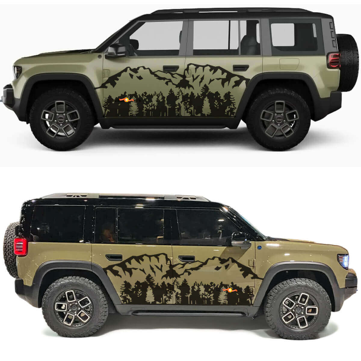Berge Wald Bäume Seitentüren Vinylaufkleber für Jeep Recon