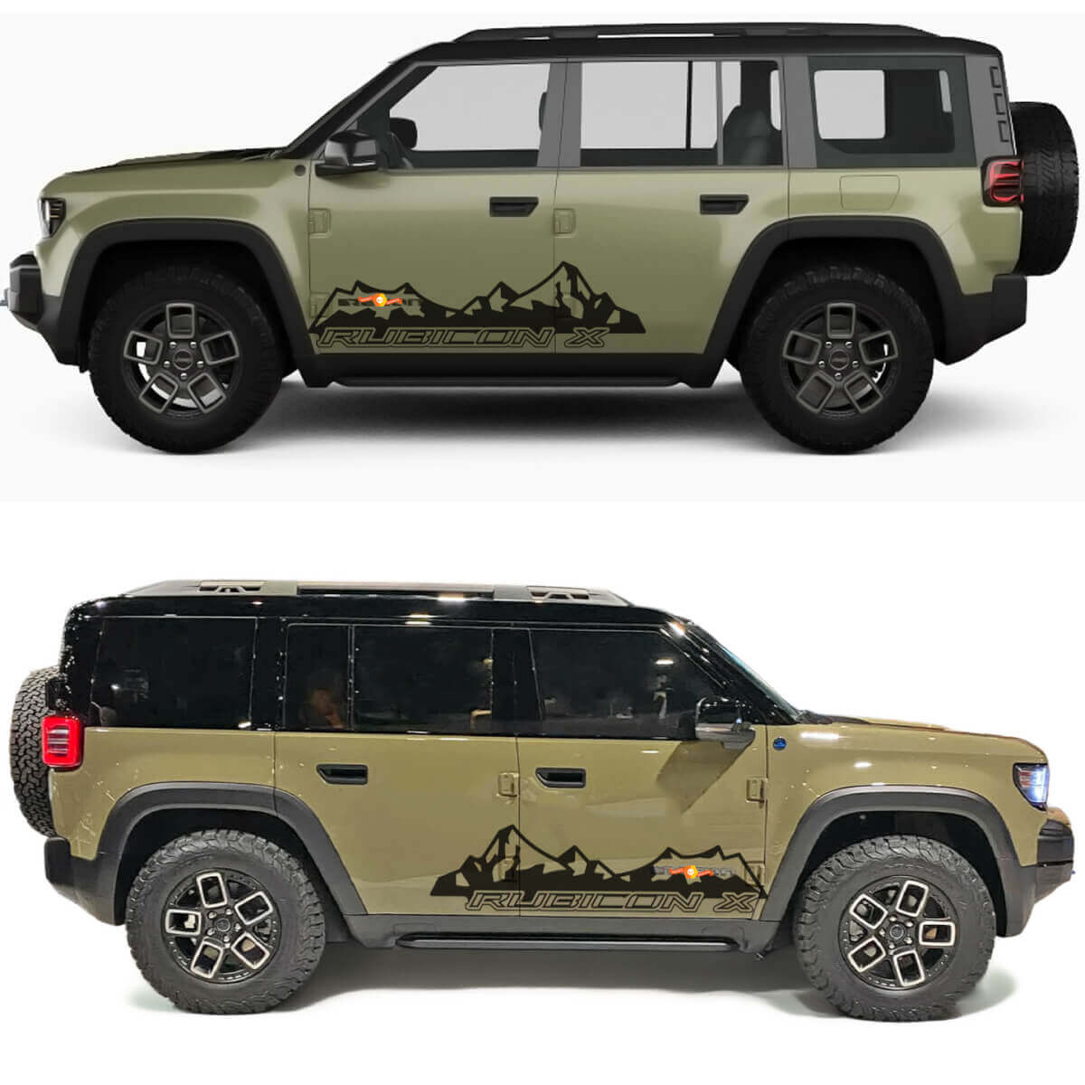 Bergsilhouette Rubicon X Seitentüren Vinylaufkleber 2 für Jeep Recon