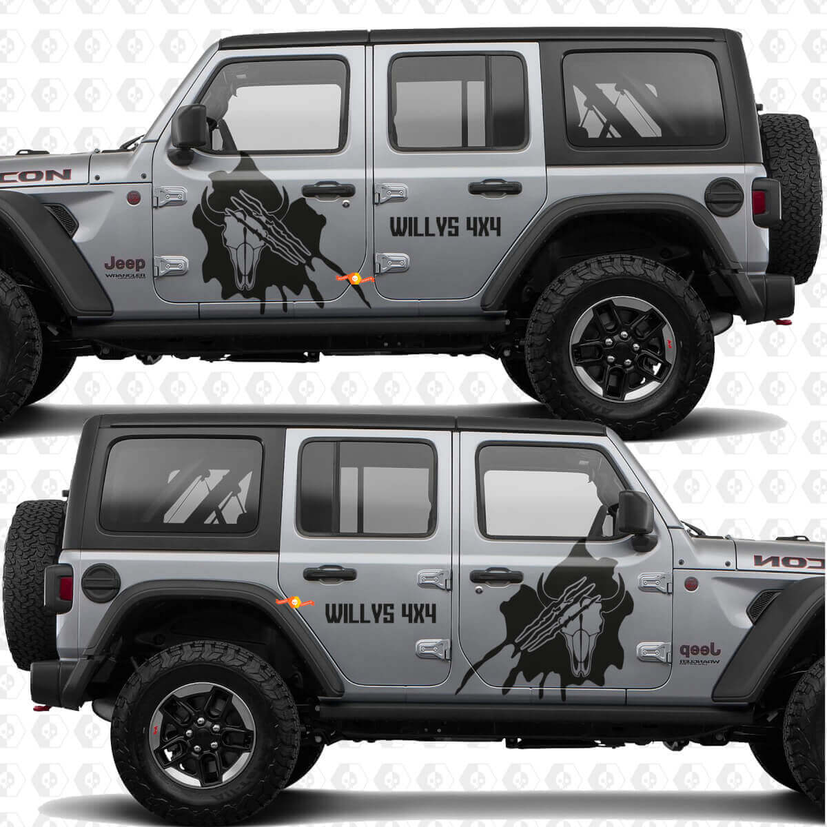 4x4 Krallenabdruck Totenkopf Seitentür Vinylaufkleber passend für Jeep Wrangler
