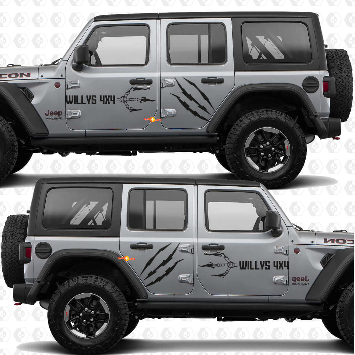 4x4 Krallenmarkierungen Willys Seitentüren Vinyl-Aufkleber passend für Jeep Wrangler