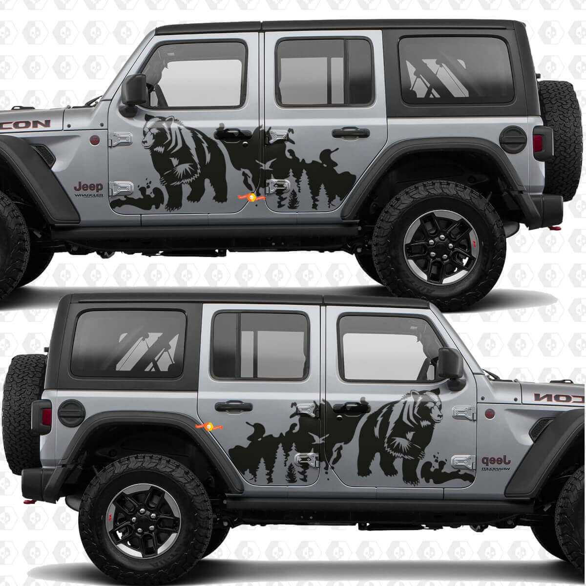 Bear Trees Splash Seitentür Vinyl-Aufkleber passend für Jeep Wrangler