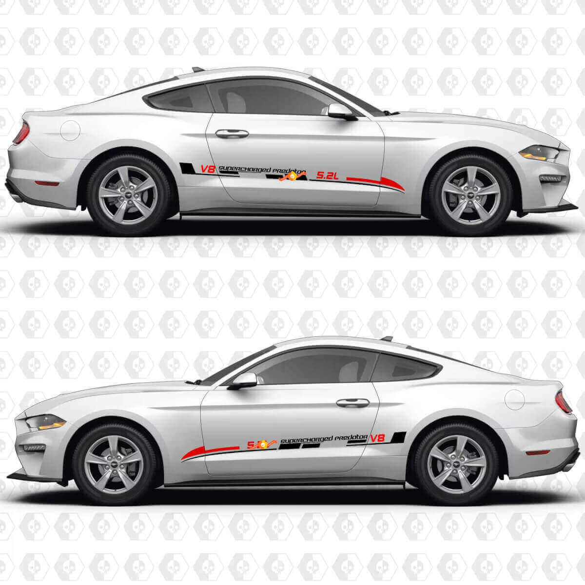 S550 52L Aufgeladener Predator V8 Aero Flow Streifen Seitentüren Vinylaufkleber Sticker für Ford Mustang