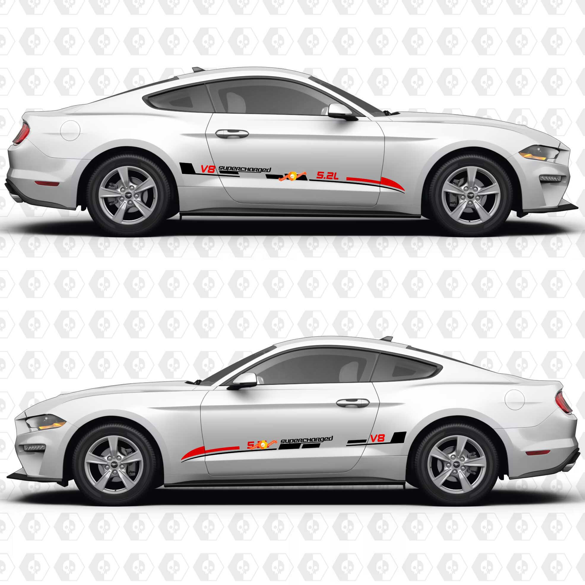 5.2L Kompressor V8 Aero Flow Streifen Seiten Tür Vinylaufkleber für Ford Mustang 2014-2024