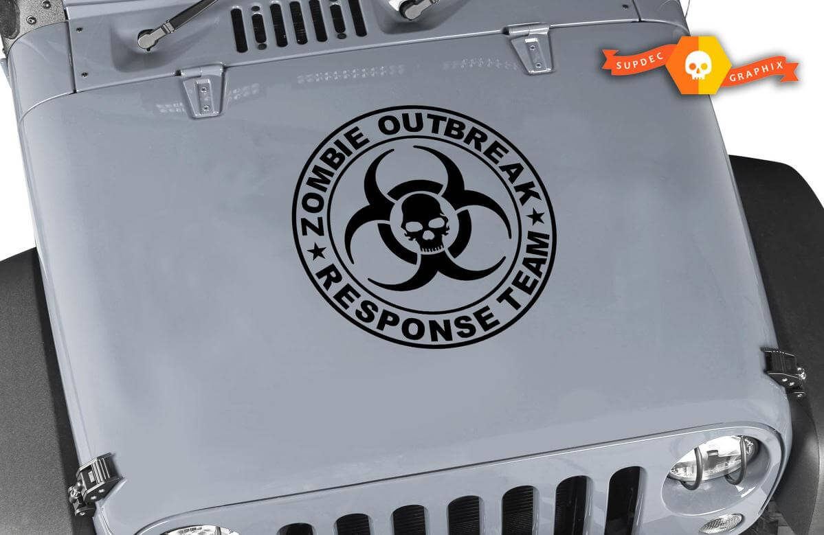 Zombie-Ausbruch-Reaktionsteam Biohazard Schädel Kapuze Vinyl-Aufkleber für Jeep Wrangler