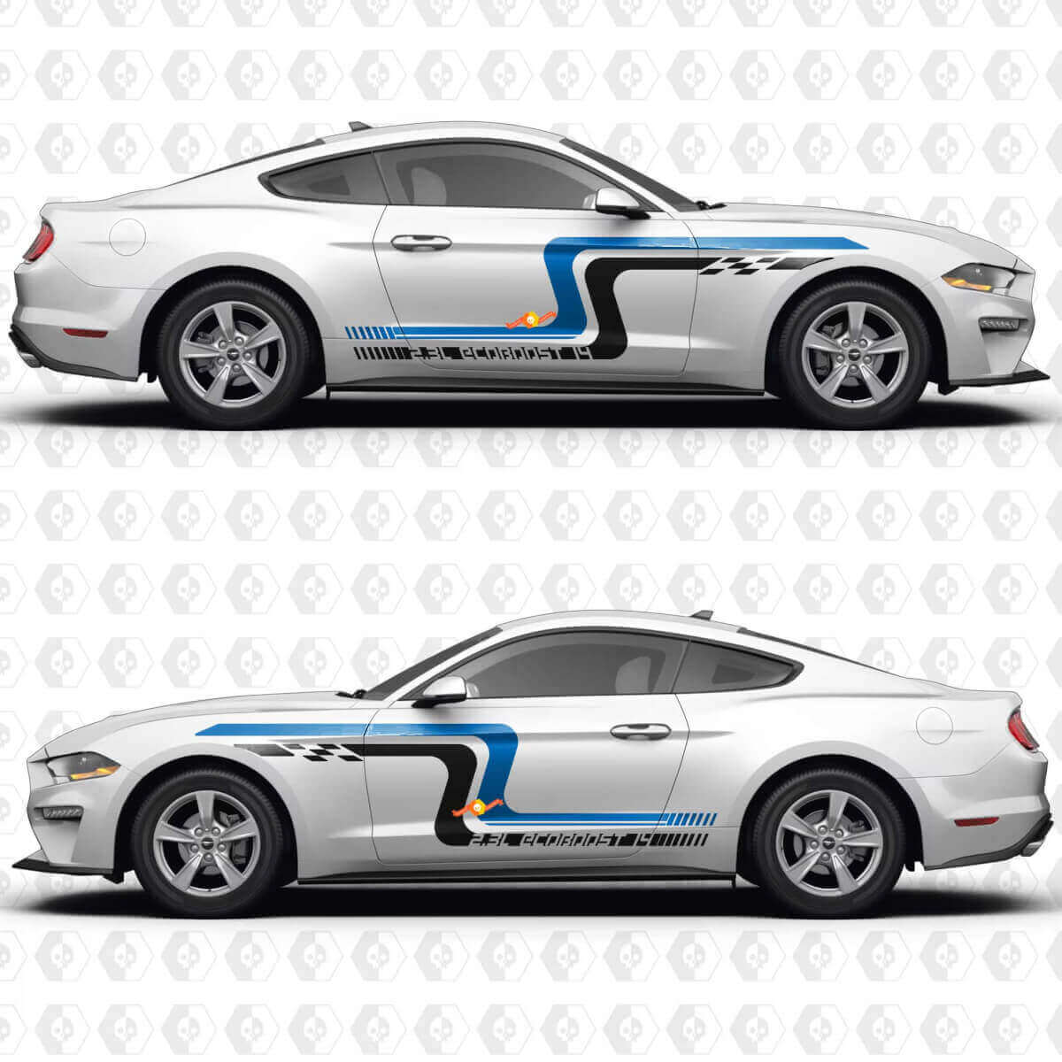 Vintage Racing Blocks 2.3L EcoBoost I4 Seitentüren Vinylaufkleber Sticker für Ford Mustang