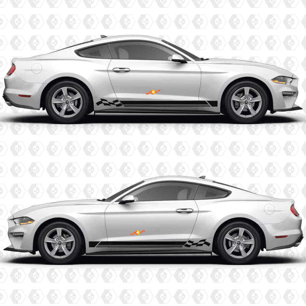 Schachbrettflagge und Dreifachstreifen Seiten-Vinyl-Aufkleber für Ford Mustang