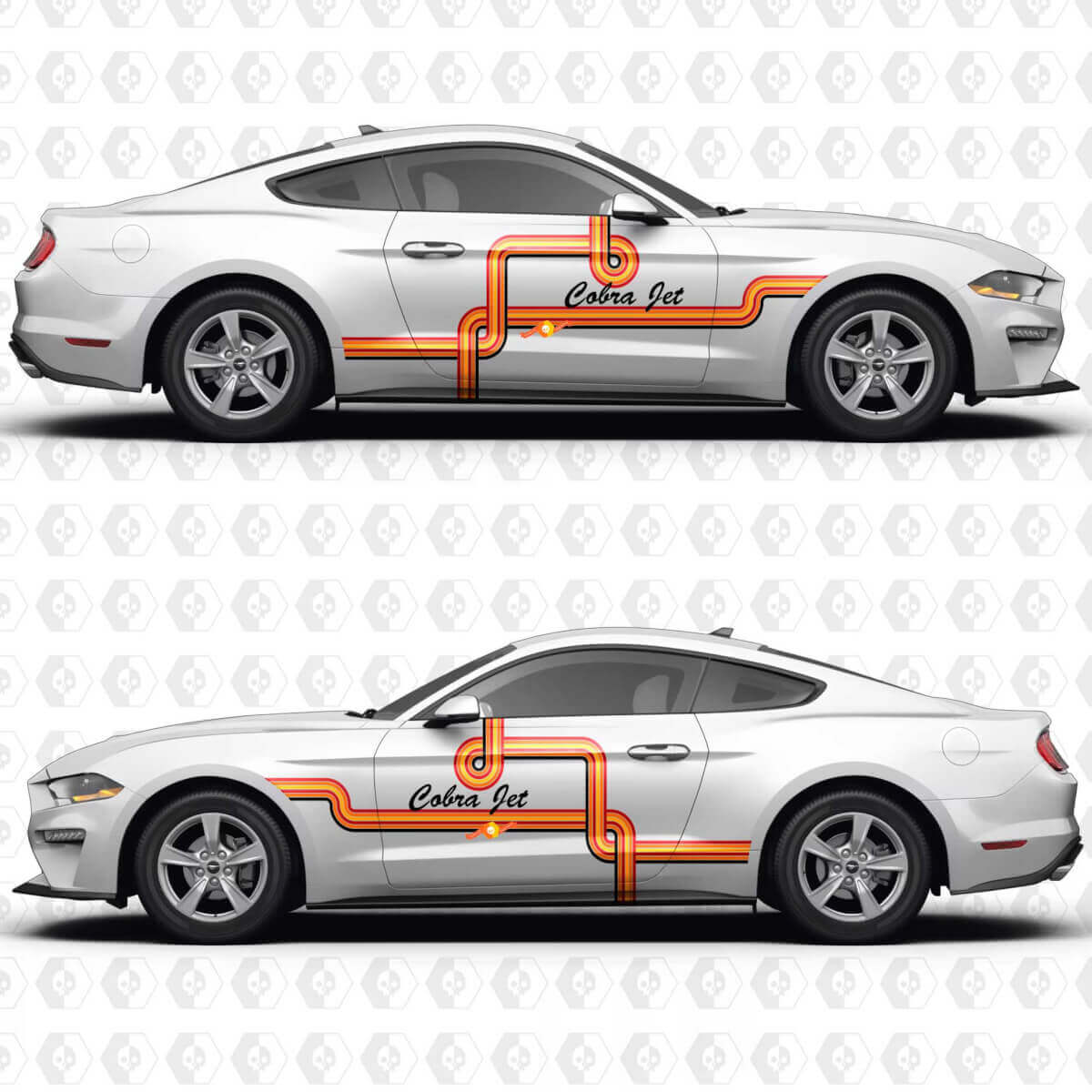 Old School Typografie Streifen Cobra Jet Seiten Tür Vinyl Aufkleber Sticker für Ford Mustang