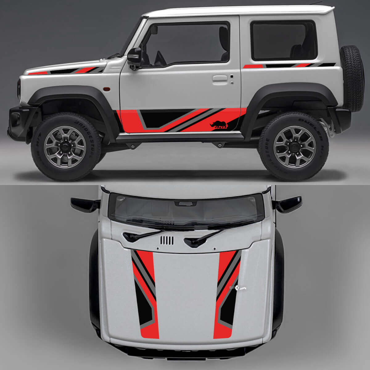 Rhino Edition Abstrakte Linien Grafik Seiten Türen und Motorhaube Vinyl Aufkleber für Suzuki Jimny