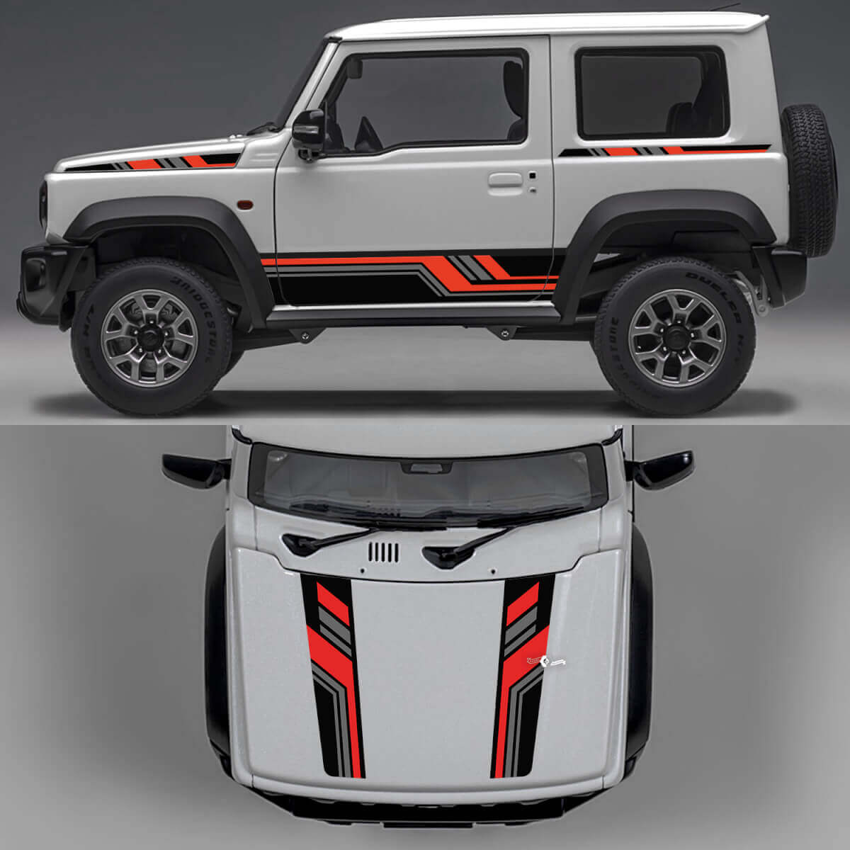 Rhino Edition Abstrakte Linien Grafik Seiten- und Motorhauben-Vinylaufkleber 2 für Suzuki Jimny