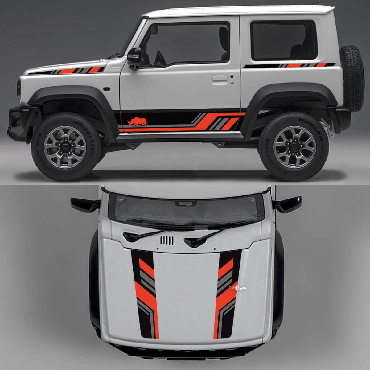 Rhino Edition abstrakte Linien Grafik Seiten Türen und Motorhaube Vinyl Aufkleber 3 für Suzuki Jimny