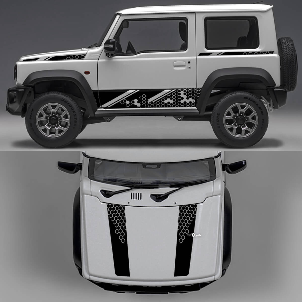 Rhino Edition Waben Abstrakte Linien Grafik Seiten Türen und Motorhaube Vinyl Aufkleber für Suzuki Jimny