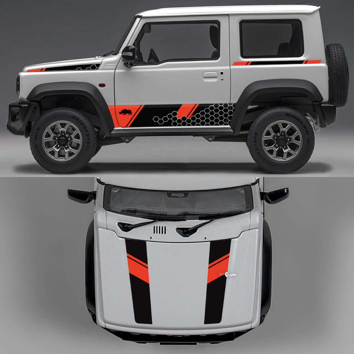 Rhino Edition Honigwaben Abstrakte Linien Grafik Seiten Türen und Motorhaube Vinyl Aufkleber 2 für Suzuki Jimny
