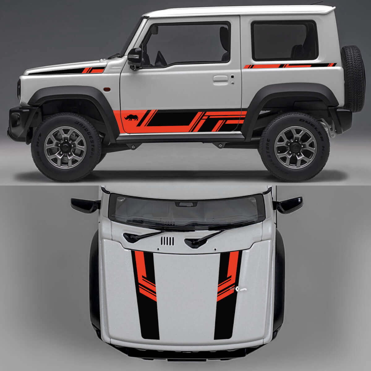 Rhino Edition Abstrakte Linien Grafik Seiten Türen und Motorhauben Vinylaufkleber 4 für Suzuki Jimny