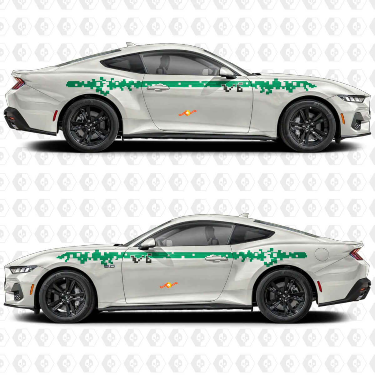 Digitaler Pixelstreifen Seitenaufkleber Vinyl 2er Set für Ford Mustang