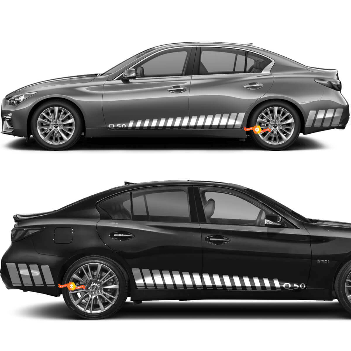 Strobe Racing Streifen Türschweller Vinyl Aufkleber Set für Infiniti Q50 Q60
