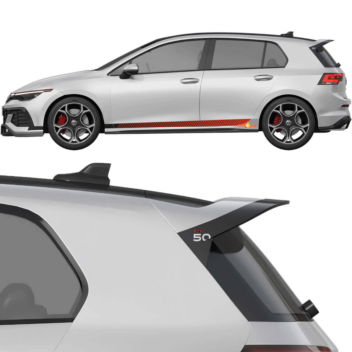 Racing Side Stripes & GTI 50 Spoiler Vinyl Aufkleber Set für Volkswagen Golf GTI Edition 50