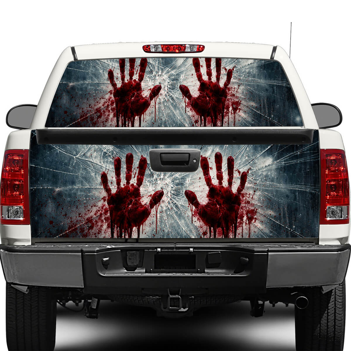 Zombiehände Aufkleber mit zerbrochenem Glas für Heckscheibe oder Heckklappe von Pick-up Trucks und SUVs