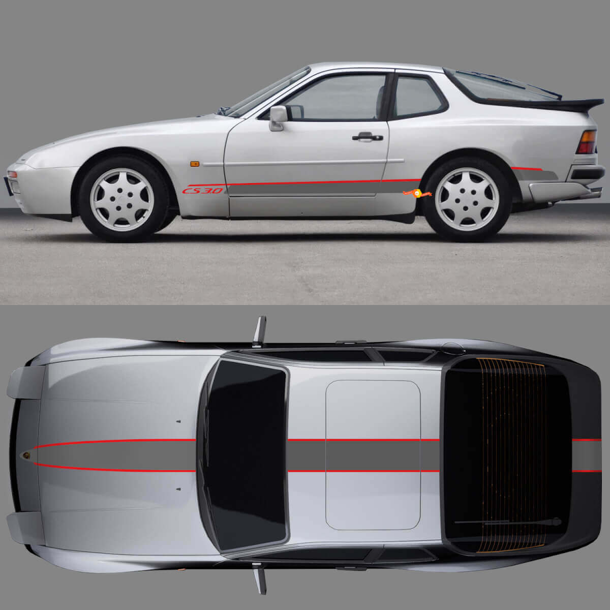 CS 30 Seitenhauben- und Dachstreifen Vinyl-Aufkleber-Set für Porsche 944