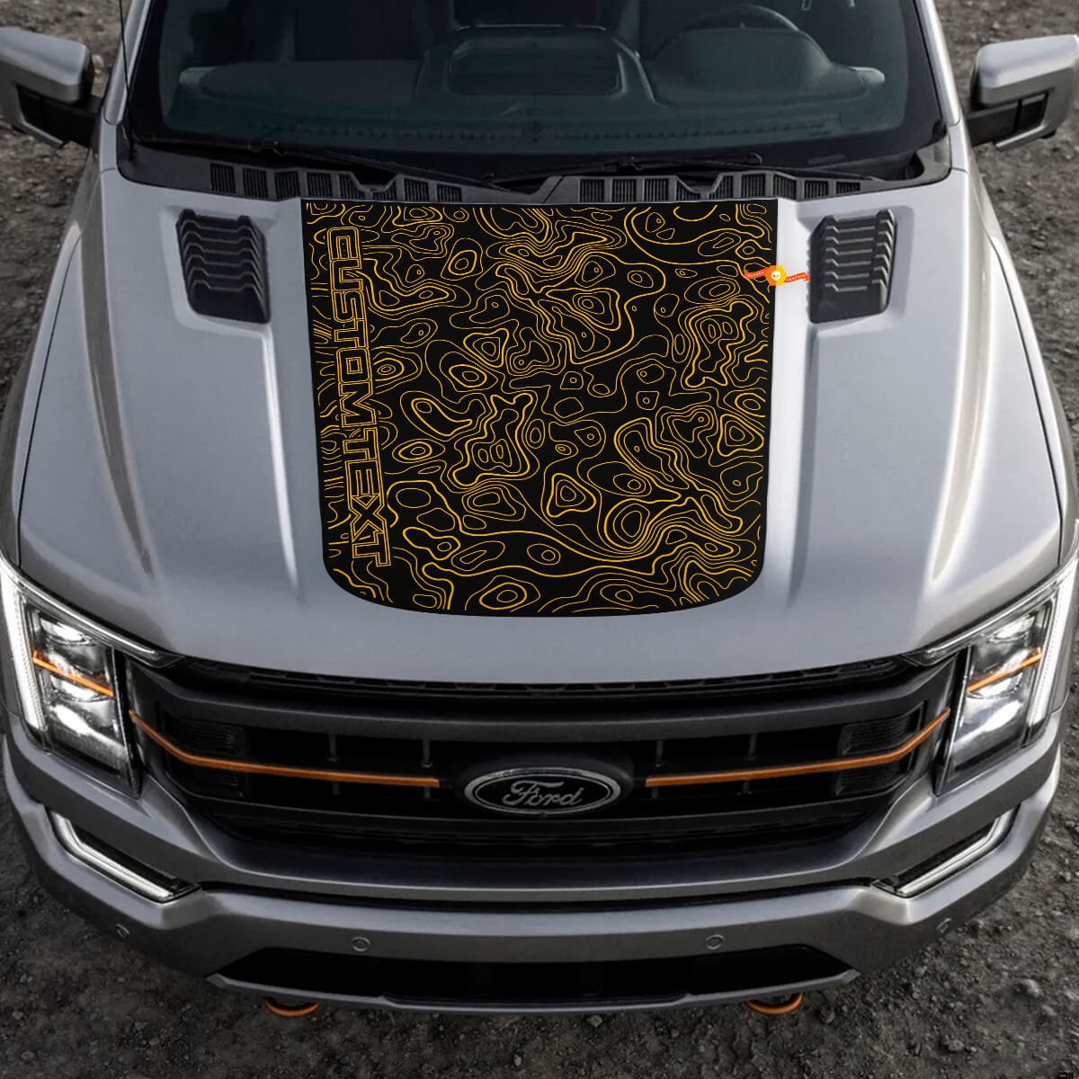 Custom Text Central Hood Topographic Map Graphics Vinyl Decal for Ford F-150 Tremor