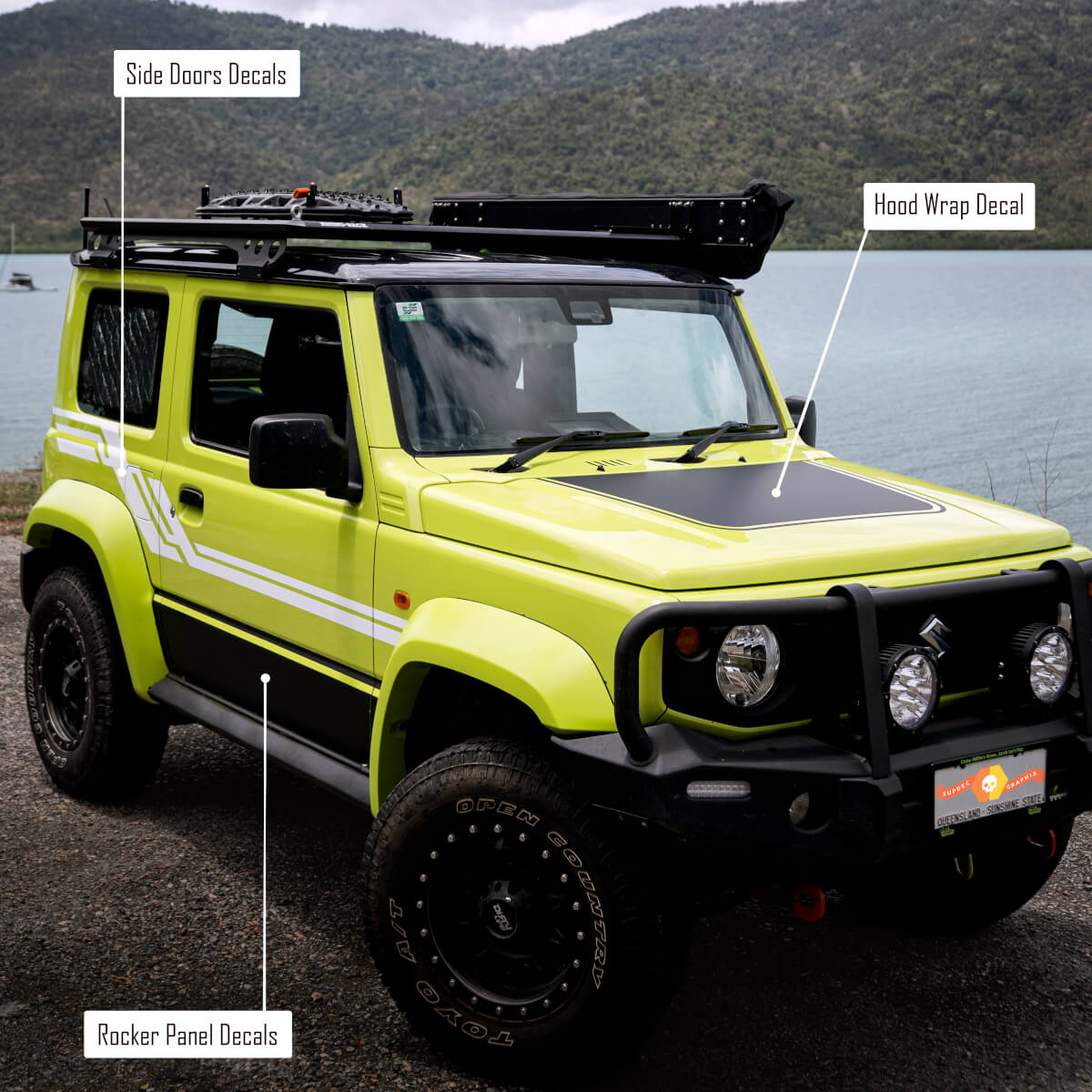 Kit aus Seitenschweller-, Tür- und Motorhaubenaufklebern für Suzuki JIMNY