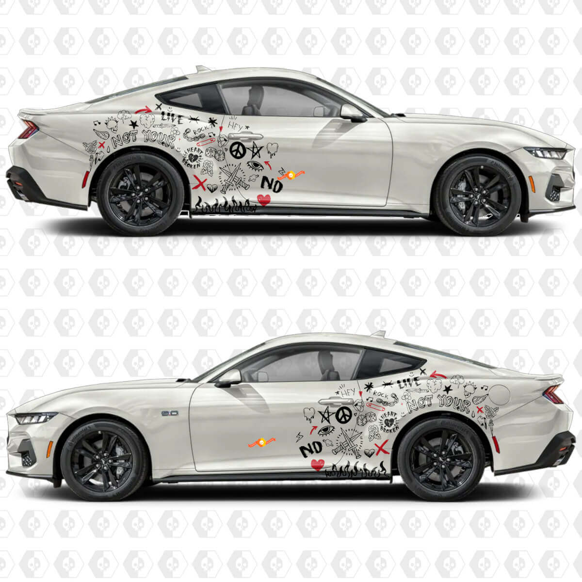 Street Graffiti Stil Seitentüren Heckkotflügel Vinylaufkleber Sticker für Ford Mustang