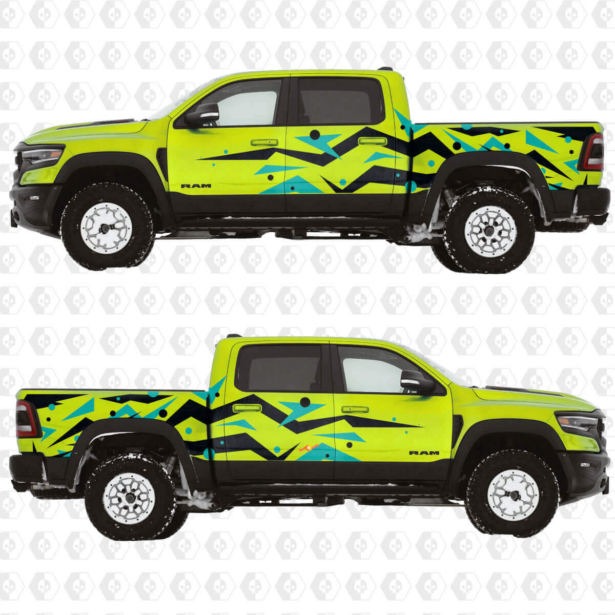 Geometrische abstrakte Grafiken Seitentüren Hintere Kotflügel Vinyl-Aufkleber Sticker für Dodge RAM-1500 TRX