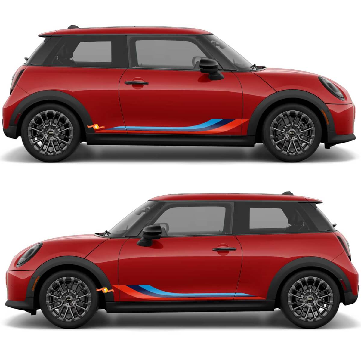 M Farben Seitentüren Motorhaube und Stoßstange Streifen Grafiken Decal Aufkleber für Mini Cooper
