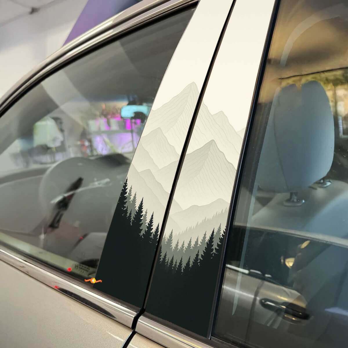 Nebel Berge Wald Silhouette Säule Türen Vinyl Aufkleber Decal