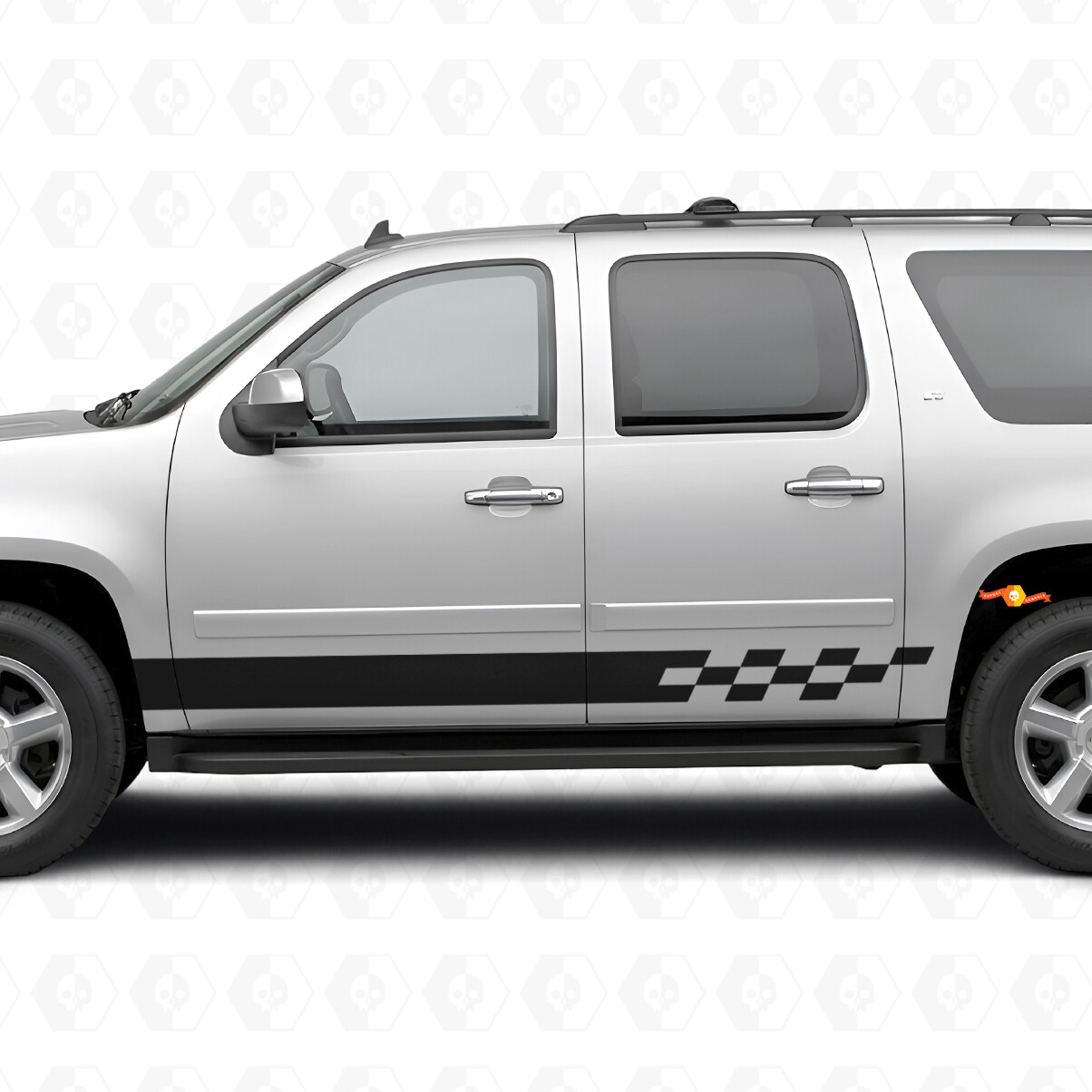 Schachbrettmuster Blitz Tür- und Schwellerstreifen aus Vinyl für Chevrolet Suburban GMT900 2007-2014
