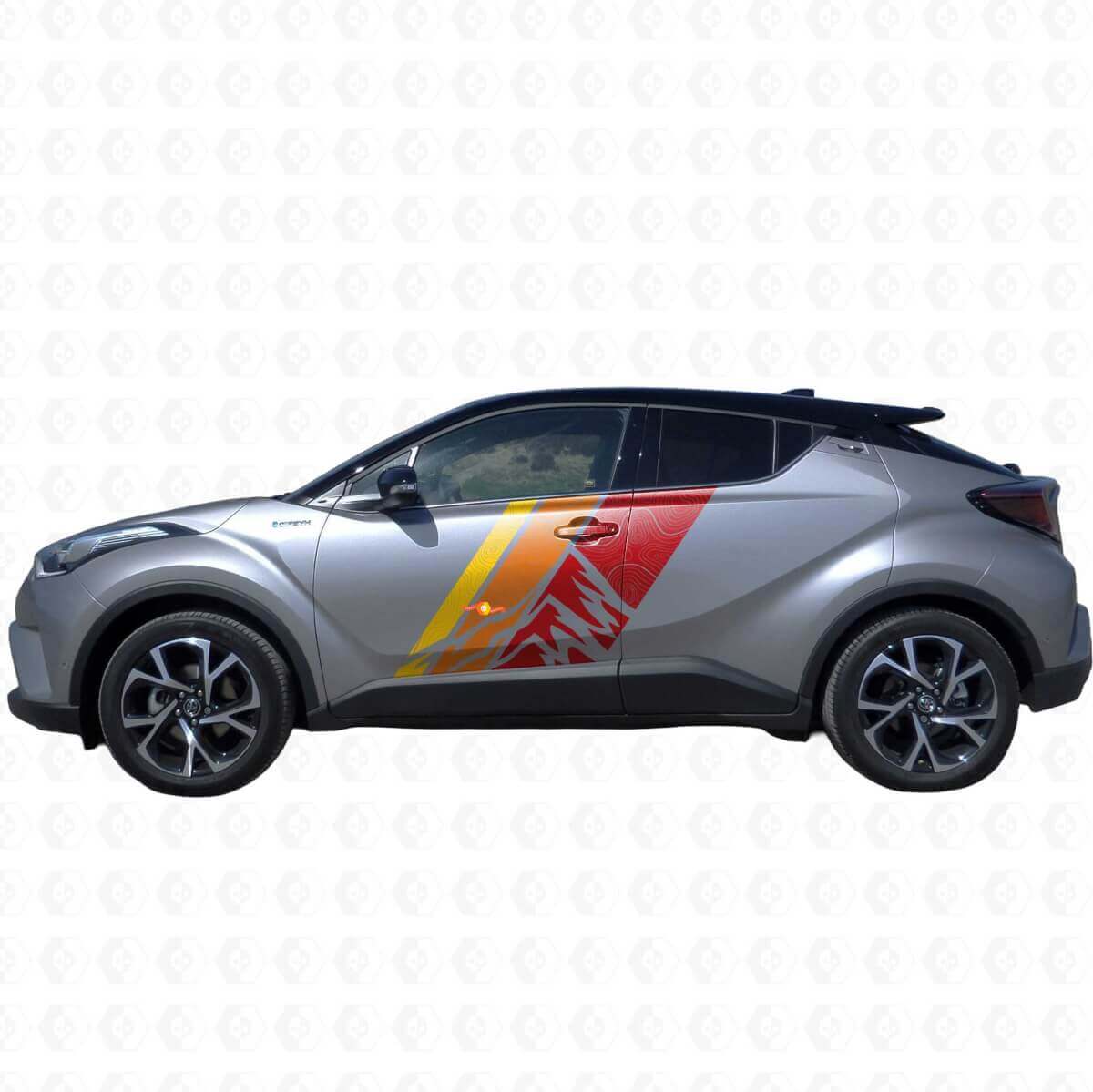Berge Topografische Karte Vintage Stil Streifen Seiten Vinyl Aufkleber Decal Für Toyota C-HR 2014